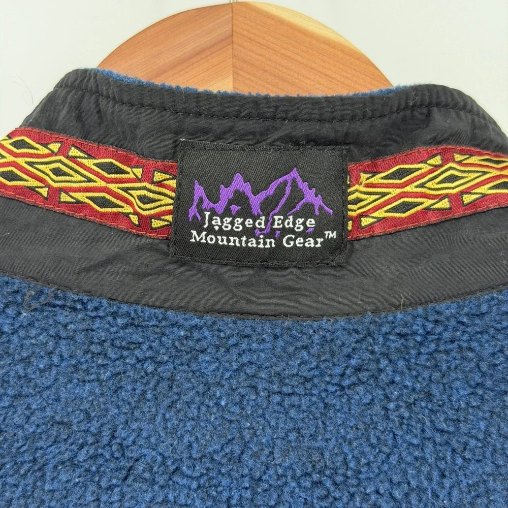Jagged Edge Mountain Gear Fleece Vest Mens XXL Navy Blue Full Zip Geometric Trim